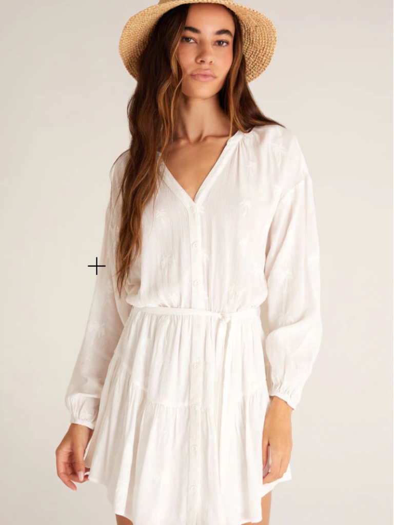 Z Supply Easy To Love Palm Dress White Medium Tree Vacation Resort